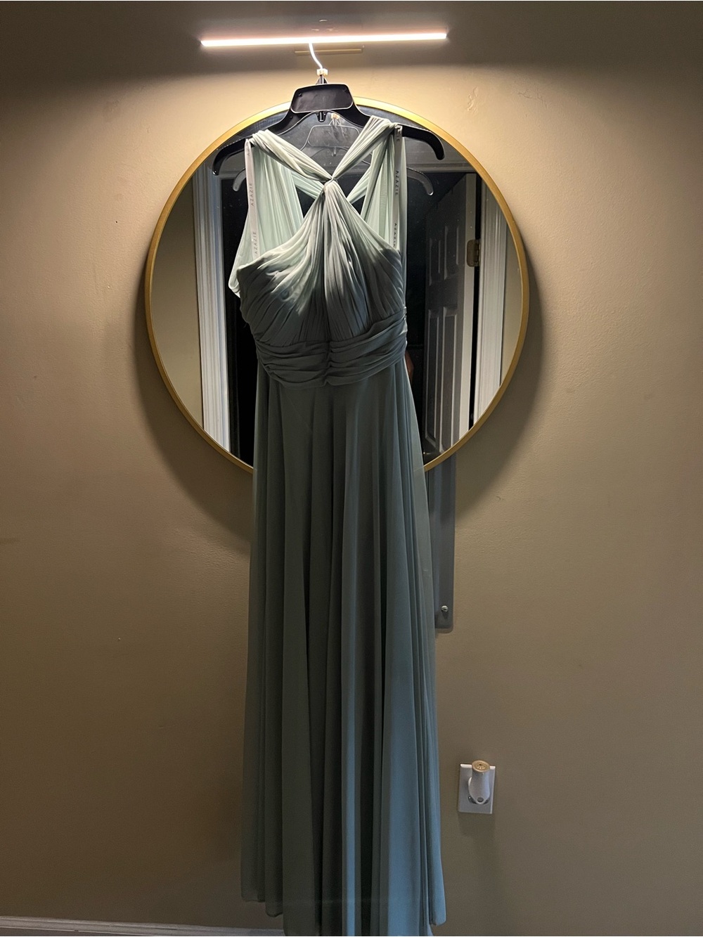 Azazie Sage Green Cross-Back Chiffon Evening Gown